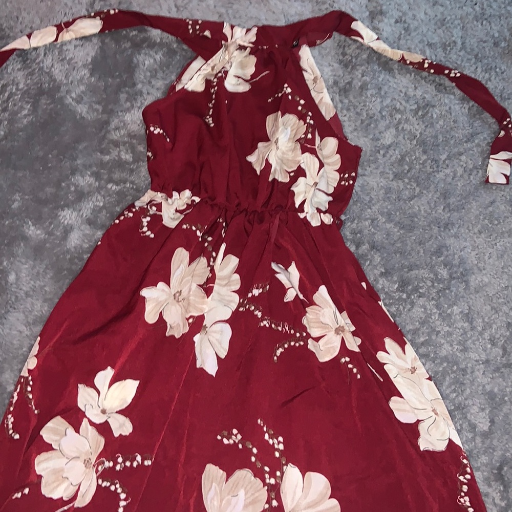 long red floral halter dress with slit